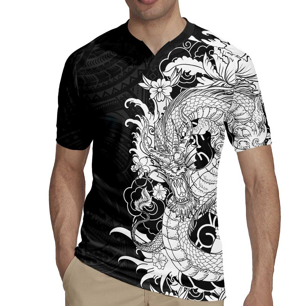 Hawaiian And Japanese Culture Rugby Jersey Irezumi Dragon With Polynesian Pattern Black LT05