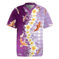 Hawaii And Japan Rugby Jersey Plumeria Lei With Koi Fish Purple LT05