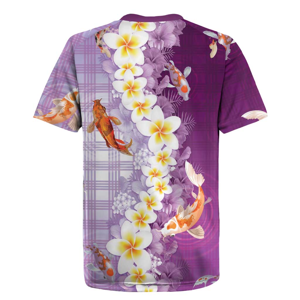 Hawaii And Japan Rugby Jersey Plumeria Lei With Koi Fish Purple LT05