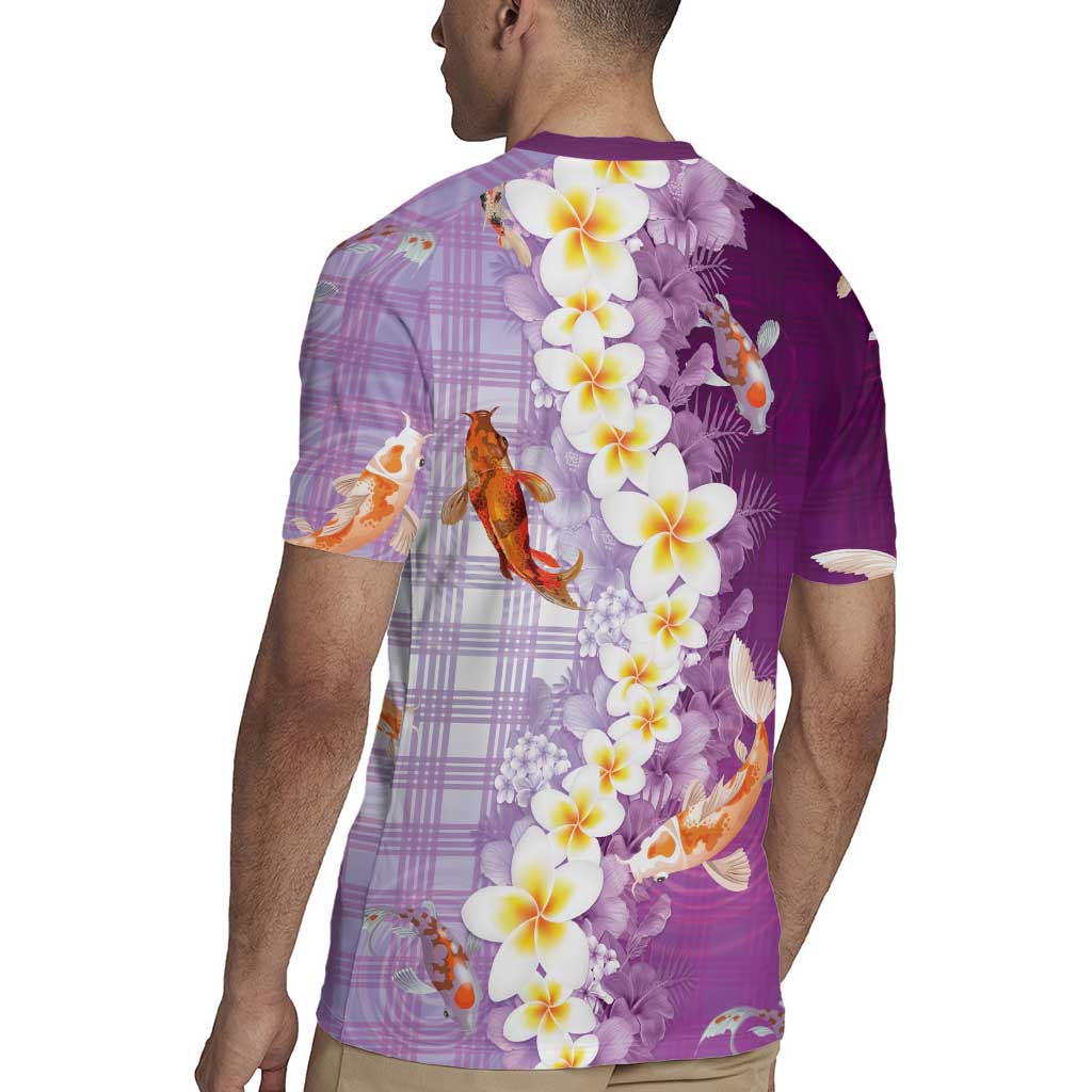 Hawaii And Japan Rugby Jersey Plumeria Lei With Koi Fish Purple LT05