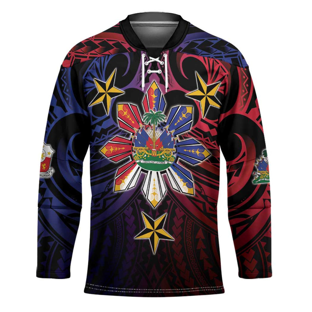 Haiti Philippines Hockey Jersey Haitian Coat Of Arms With Filipino Sun LT05
