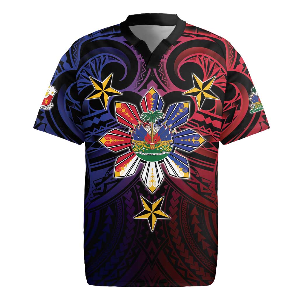 Haiti Philippines Rugby Jersey Haitian Coat Of Arms With Filipino Sun LT05