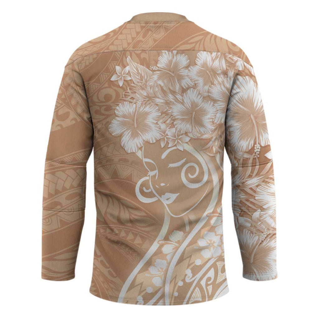 Polynesian Women's Day Hockey Jersey Brown Hibiscus Flowers With Polynesian Pattern LT05
