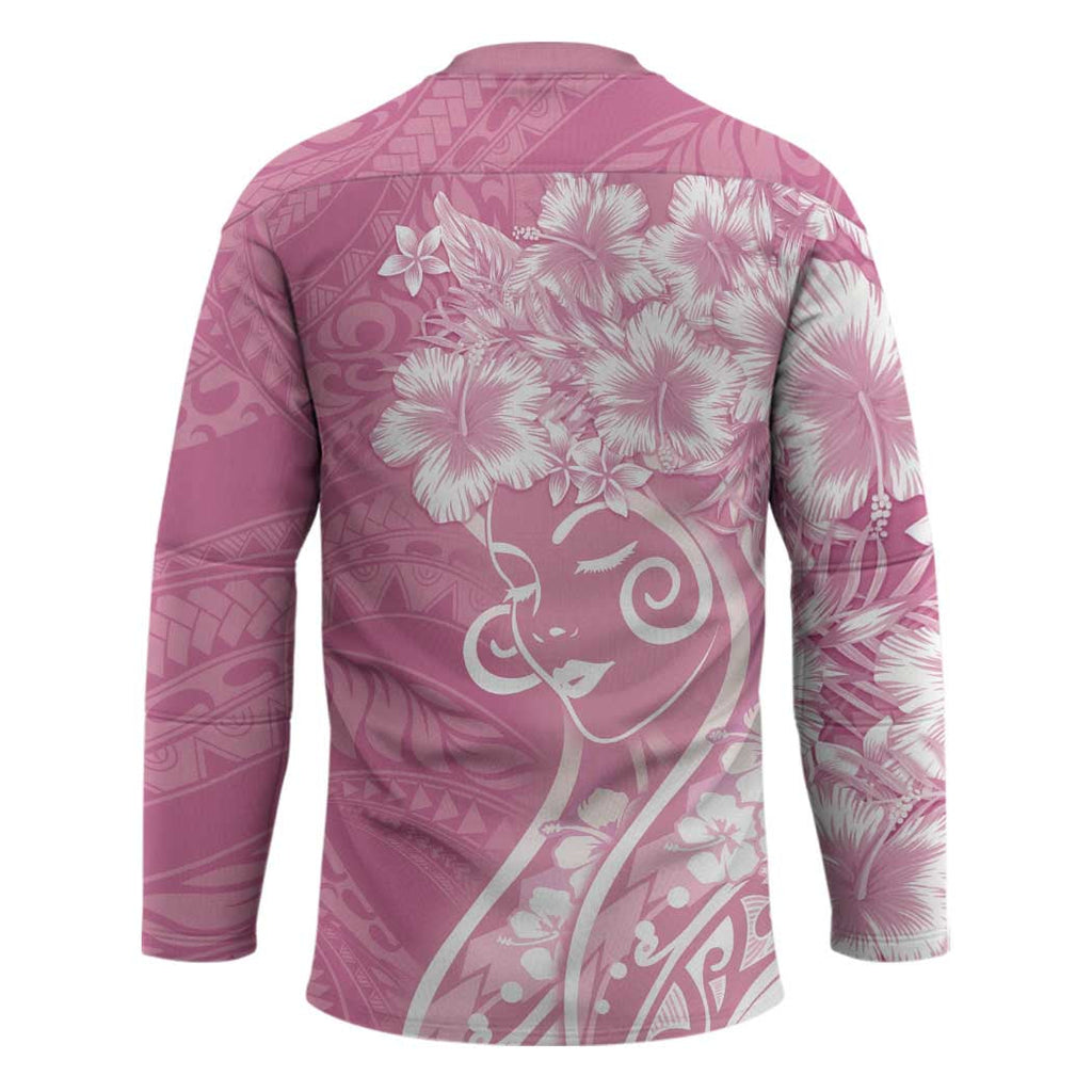 Polynesian Women's Day Hockey Jersey Pink Hibiscus Flowers With Polynesian Pattern LT05