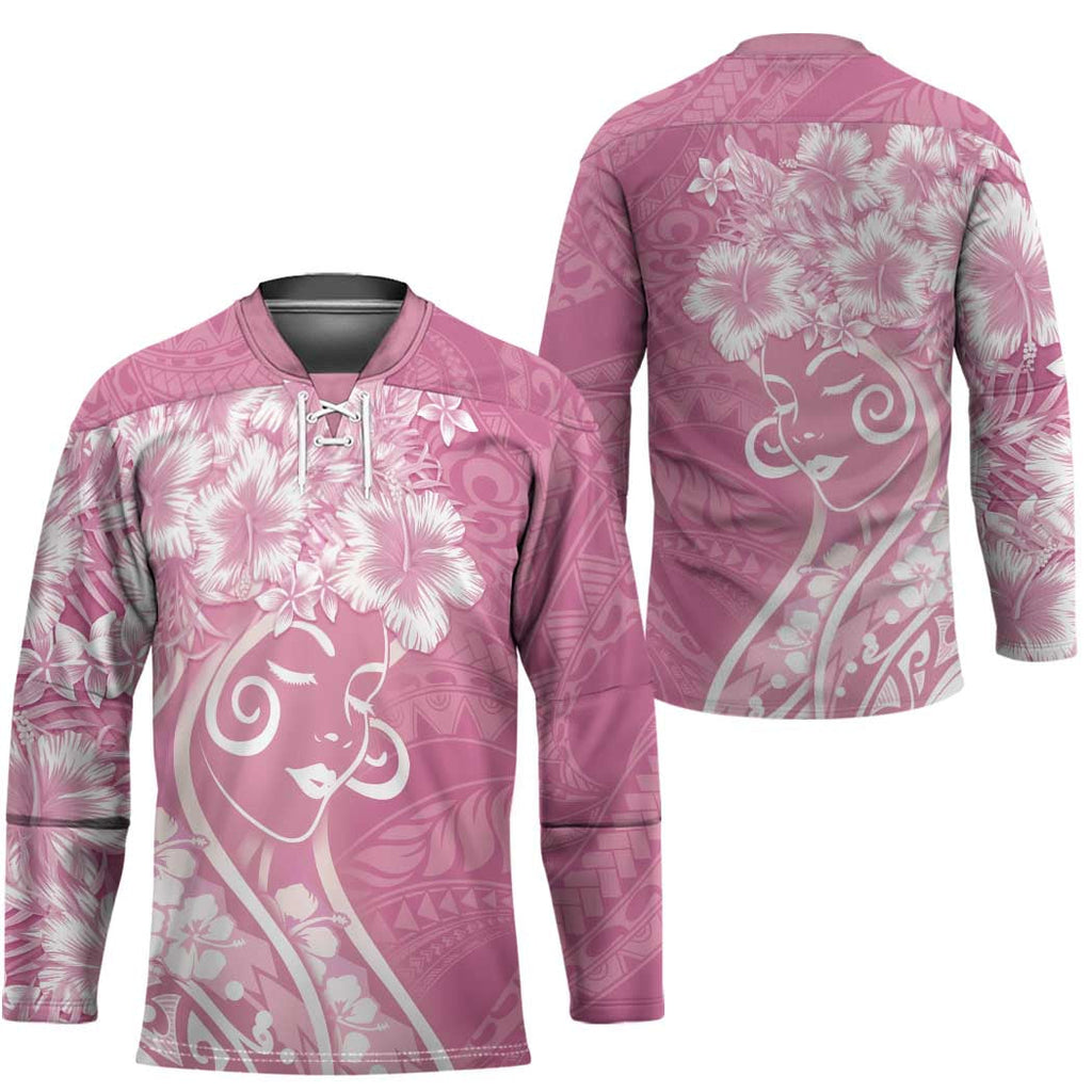 Polynesian Women's Day Hockey Jersey Pink Hibiscus Flowers With Polynesian Pattern LT05