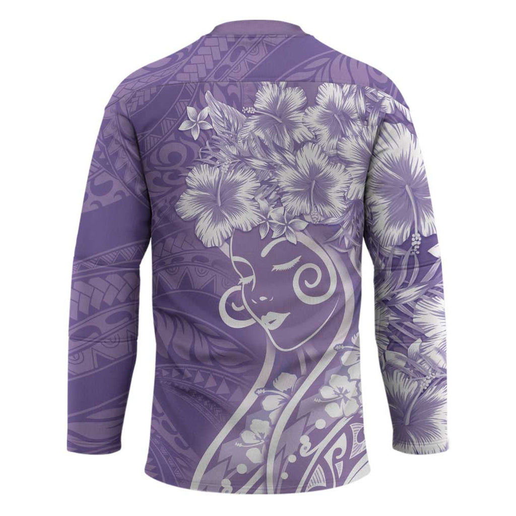 Polynesian Women's Day Hockey Jersey Purple Hibiscus Flowers With Polynesian Pattern LT05