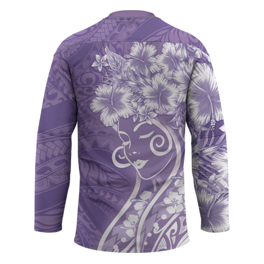 Polynesian Women's Day Hockey Jersey Purple Hibiscus Flowers With Polynesian Pattern LT05