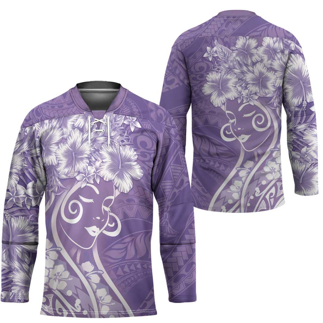Polynesian Women's Day Hockey Jersey Purple Hibiscus Flowers With Polynesian Pattern LT05