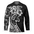 Polynesian Women's Day Hockey Jersey Black Hibiscus Flowers With Polynesian Pattern LT05