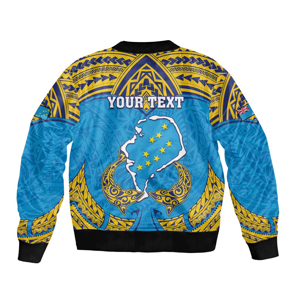 Personalised Tuvalu Independence Day Bomber Jacket Coat Of Arms With Polynesian Dolphin Tattoo LT05
