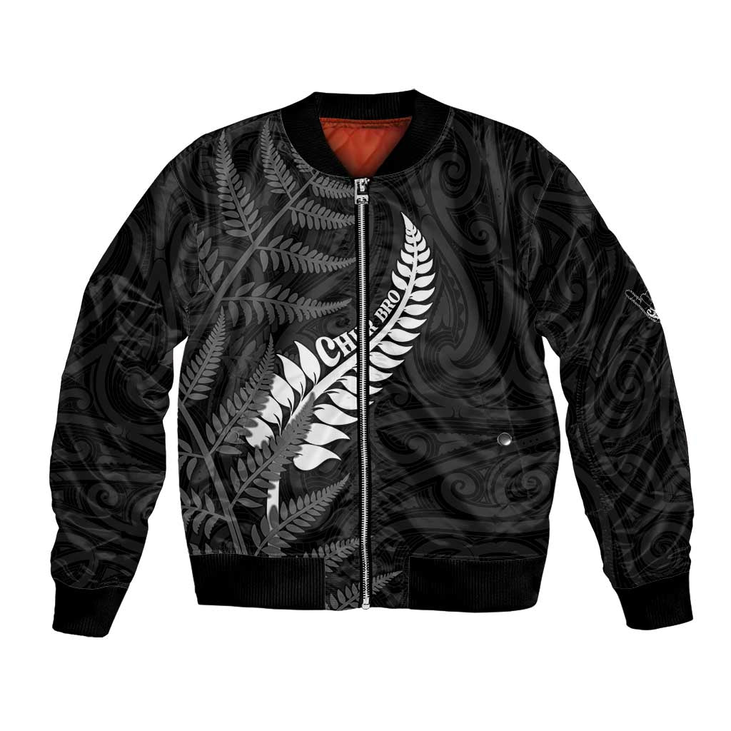 Personalised New Zealand Chur Bro Bomber Jacket Maori Koru With Silver Fern LT05