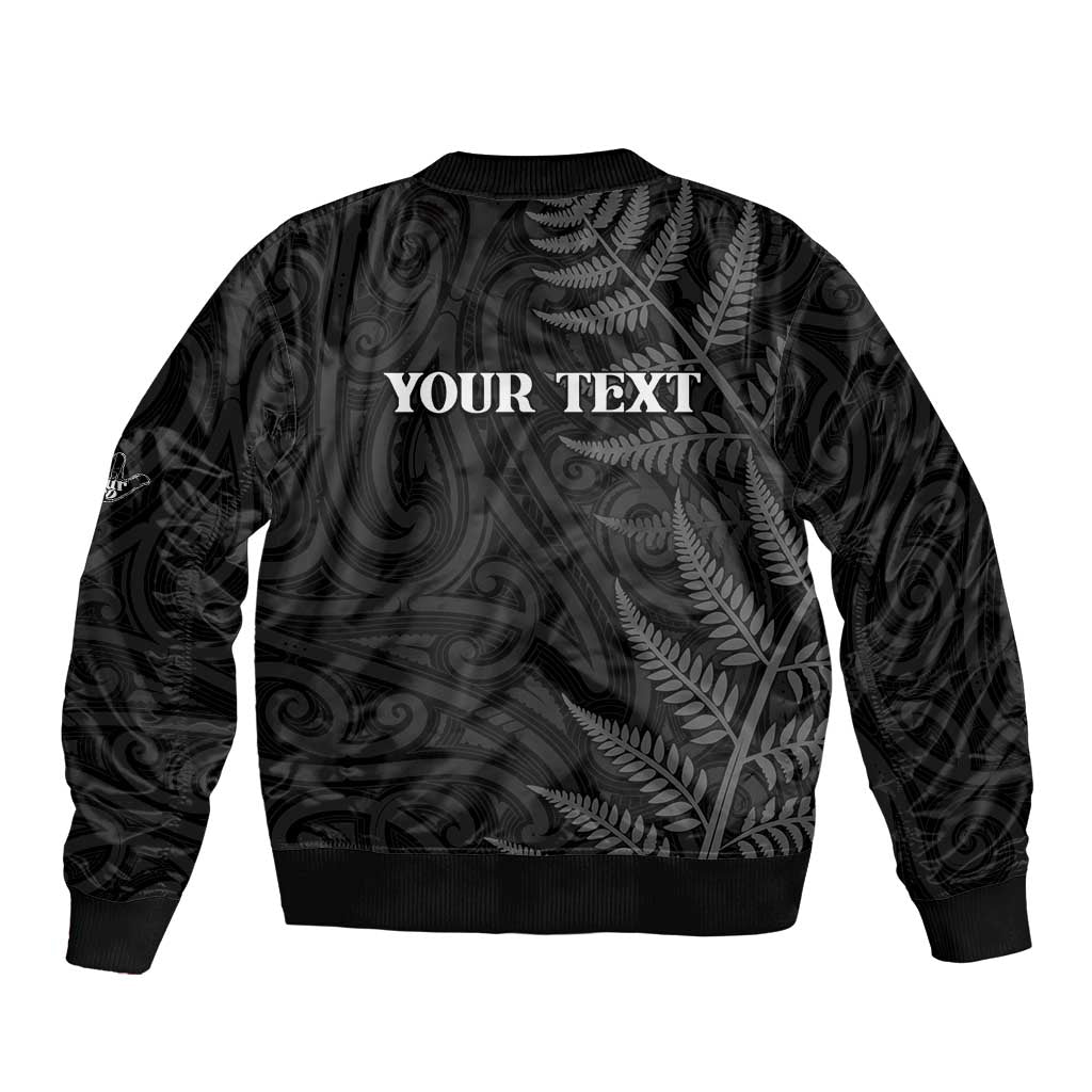 Personalised New Zealand Chur Bro Sleeve Zip Bomber Jacket Maori Koru With Silver Fern LT05
