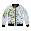 Northern Mariana Islands Chamorro Bomber Jacket Plumeria Curves Style White Version LT05