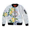 Northern Mariana Islands Chamorro Sleeve Zip Bomber Jacket Plumeria Curves Style White Version LT05