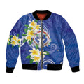Northern Mariana Islands Chamorro Bomber Jacket Plumeria Curves Style Navy Version LT05