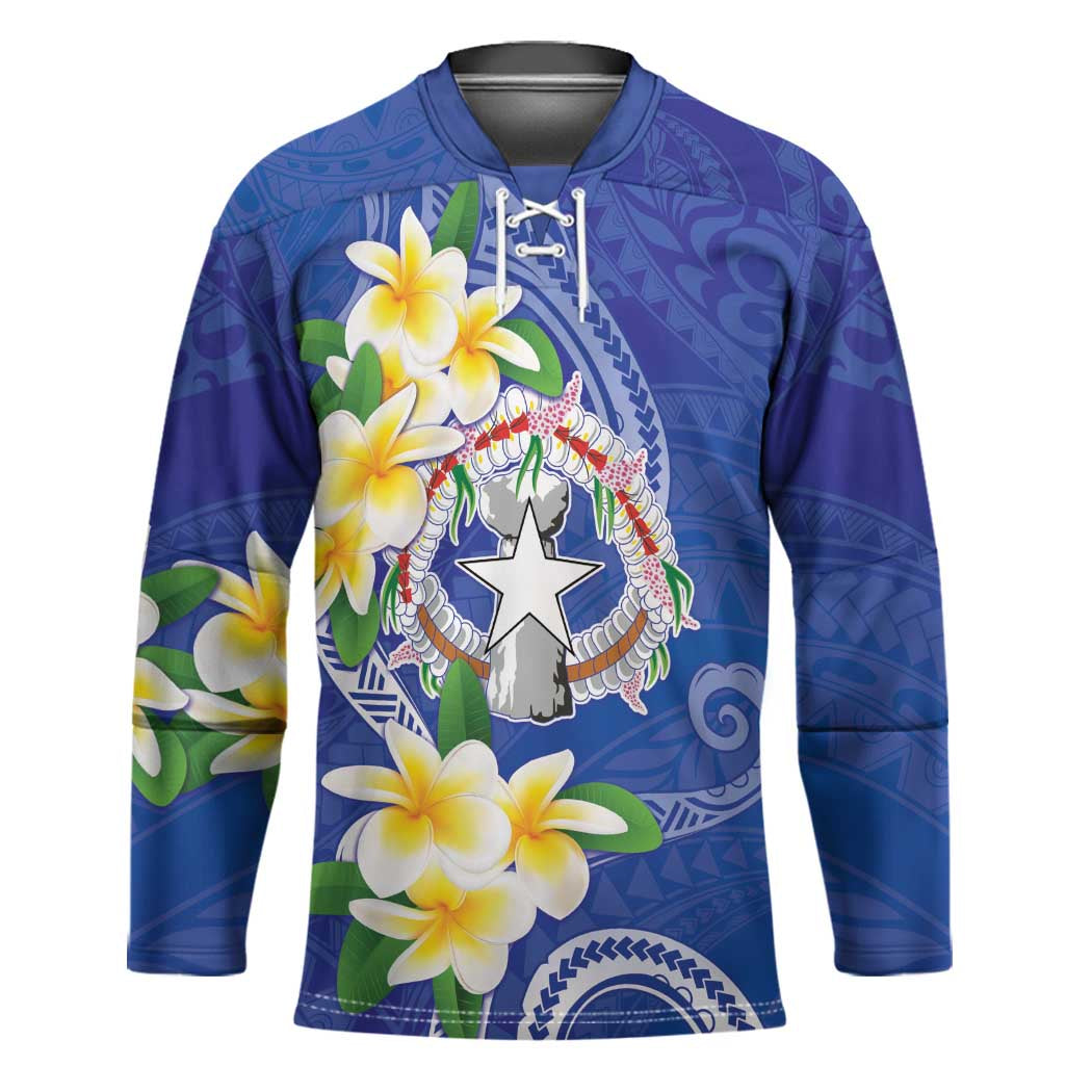 Northern Mariana Islands Chamorro Hockey Jersey Plumeria Curves Style Navy Version LT05