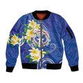 Northern Mariana Islands Chamorro Sleeve Zip Bomber Jacket Plumeria Curves Style Navy Version LT05