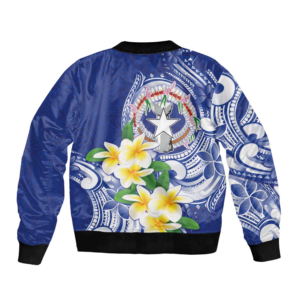 Northern Mariana Islands Bomber Jacket Polynesian Pattern With Frangipani LT05