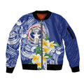 Northern Mariana Islands Sleeve Zip Bomber Jacket Polynesian Pattern With Frangipani LT05