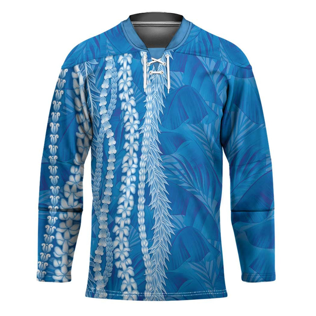 Hawaii Prince Kuhio Hockey Jersey Blue Hawaiian Lau Maia With Leis LT05