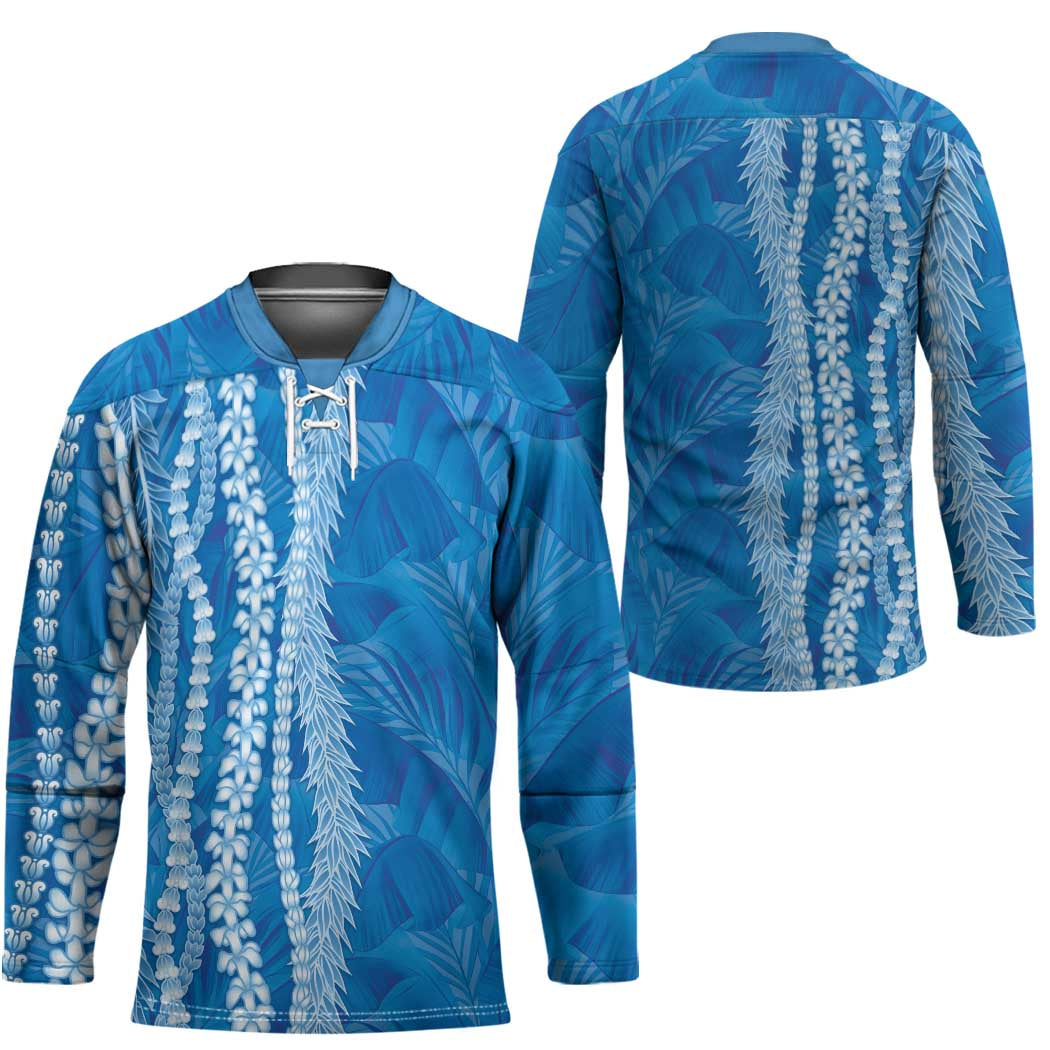 Hawaii Prince Kuhio Hockey Jersey Blue Hawaiian Lau Maia With Leis LT05