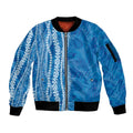 Hawaii Prince Kuhio Sleeve Zip Bomber Jacket Blue Hawaiian Lau Maia With Leis LT05