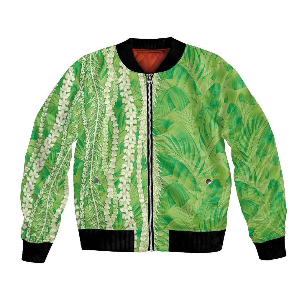 Hawaii Prince Kuhio Bomber Jacket Lime Green Hawaiian Lau Maia With Leis LT05