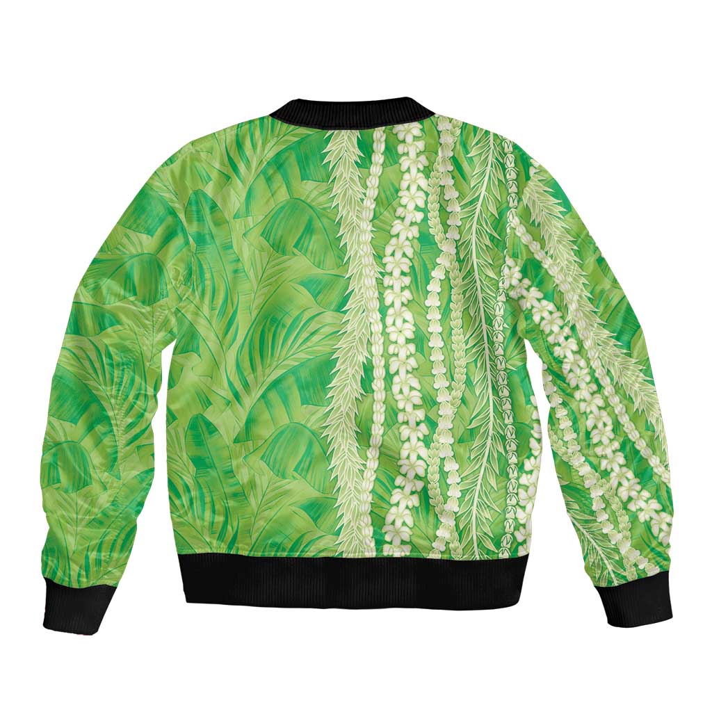 Hawaii Prince Kuhio Sleeve Zip Bomber Jacket Lime Green Hawaiian Lau Maia With Leis LT05