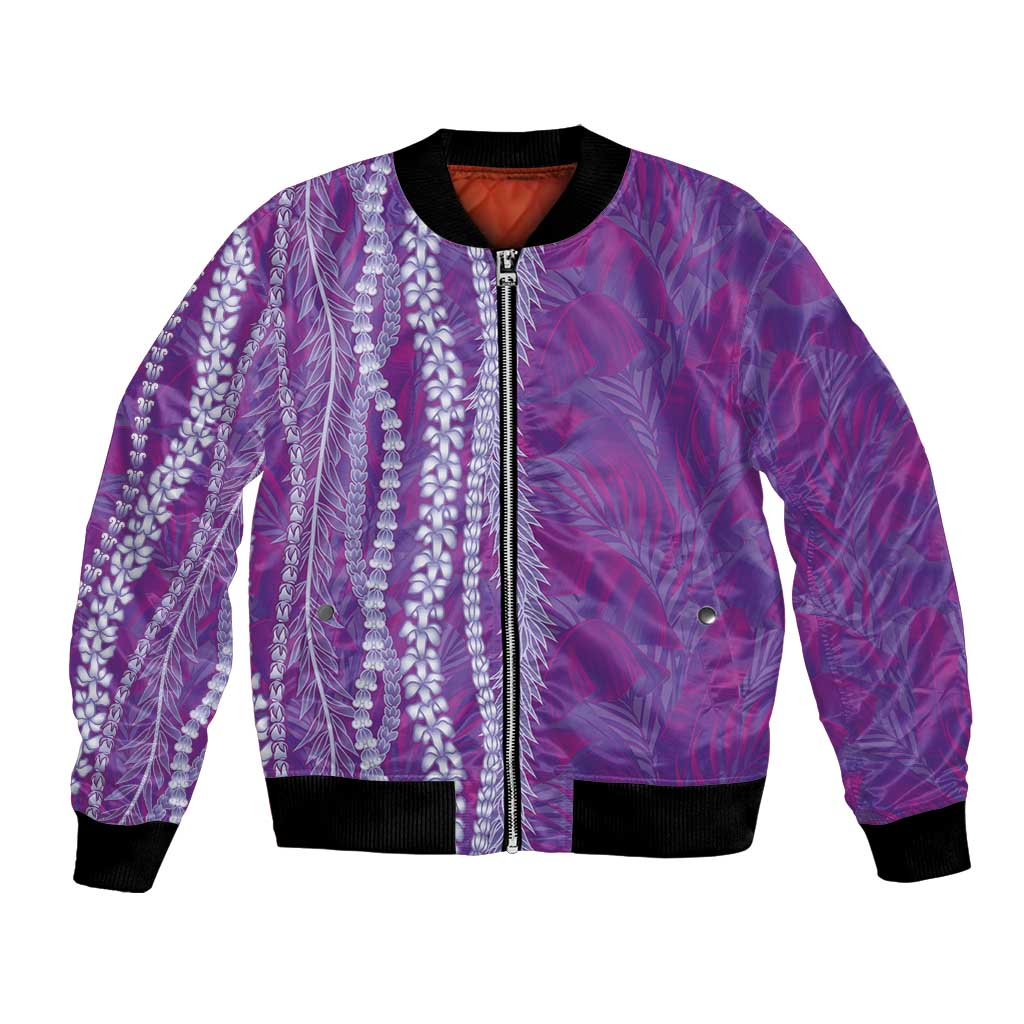 Hawaii Prince Kuhio Bomber Jacket Violet Hawaiian Lau Maia With Leis LT05