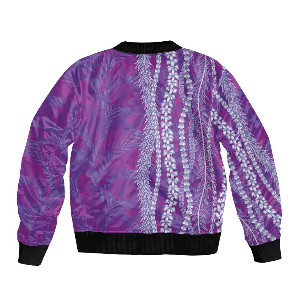 Hawaii Prince Kuhio Bomber Jacket Violet Hawaiian Lau Maia With Leis LT05