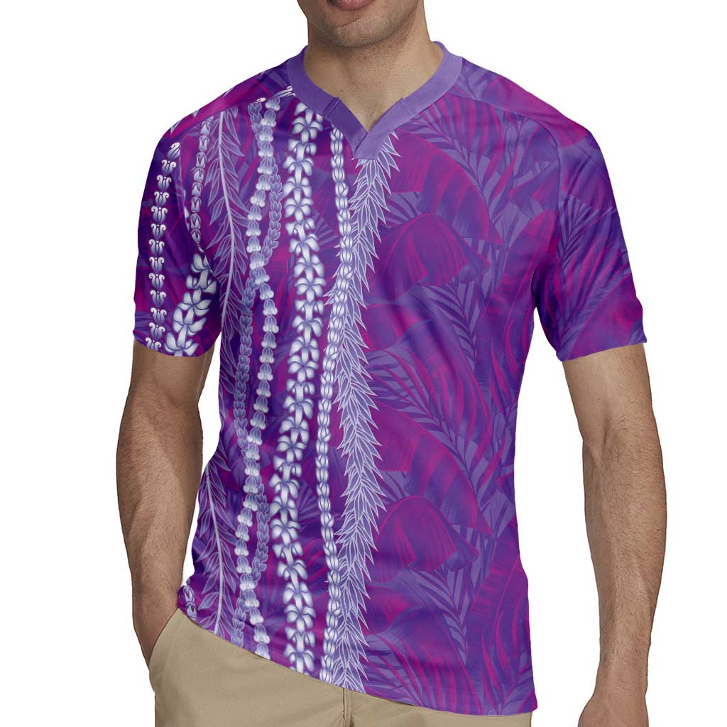 Hawaii Prince Kuhio Rugby Jersey Violet Hawaiian Lau Maia With Leis LT05