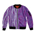 Hawaii Prince Kuhio Sleeve Zip Bomber Jacket Violet Hawaiian Lau Maia With Leis LT05