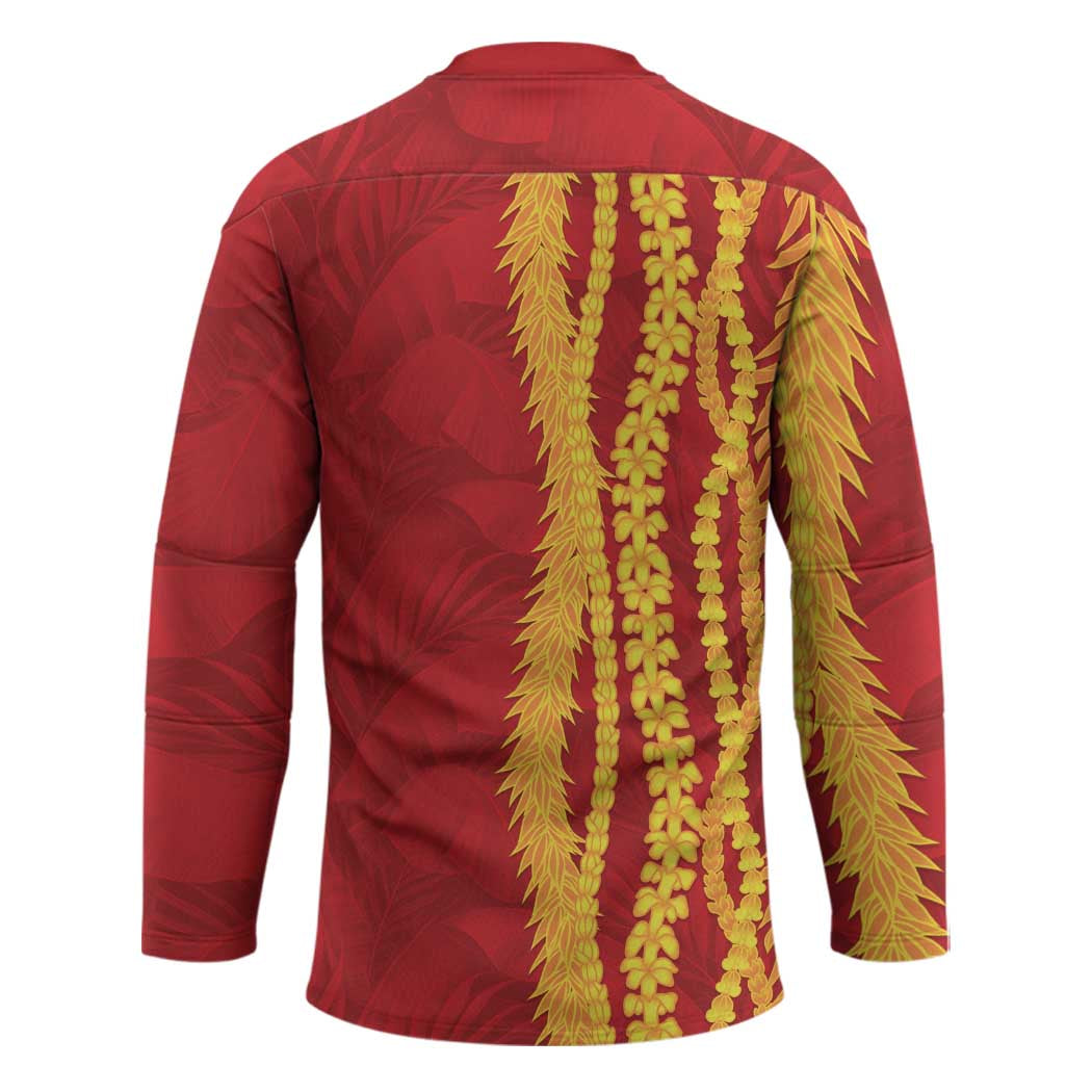 Hawaii Prince Kuhio Hockey Jersey Red Hawaiian Lau Maia With Leis LT05