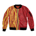 Hawaii Prince Kuhio Sleeve Zip Bomber Jacket Red Hawaiian Lau Maia With Leis LT05