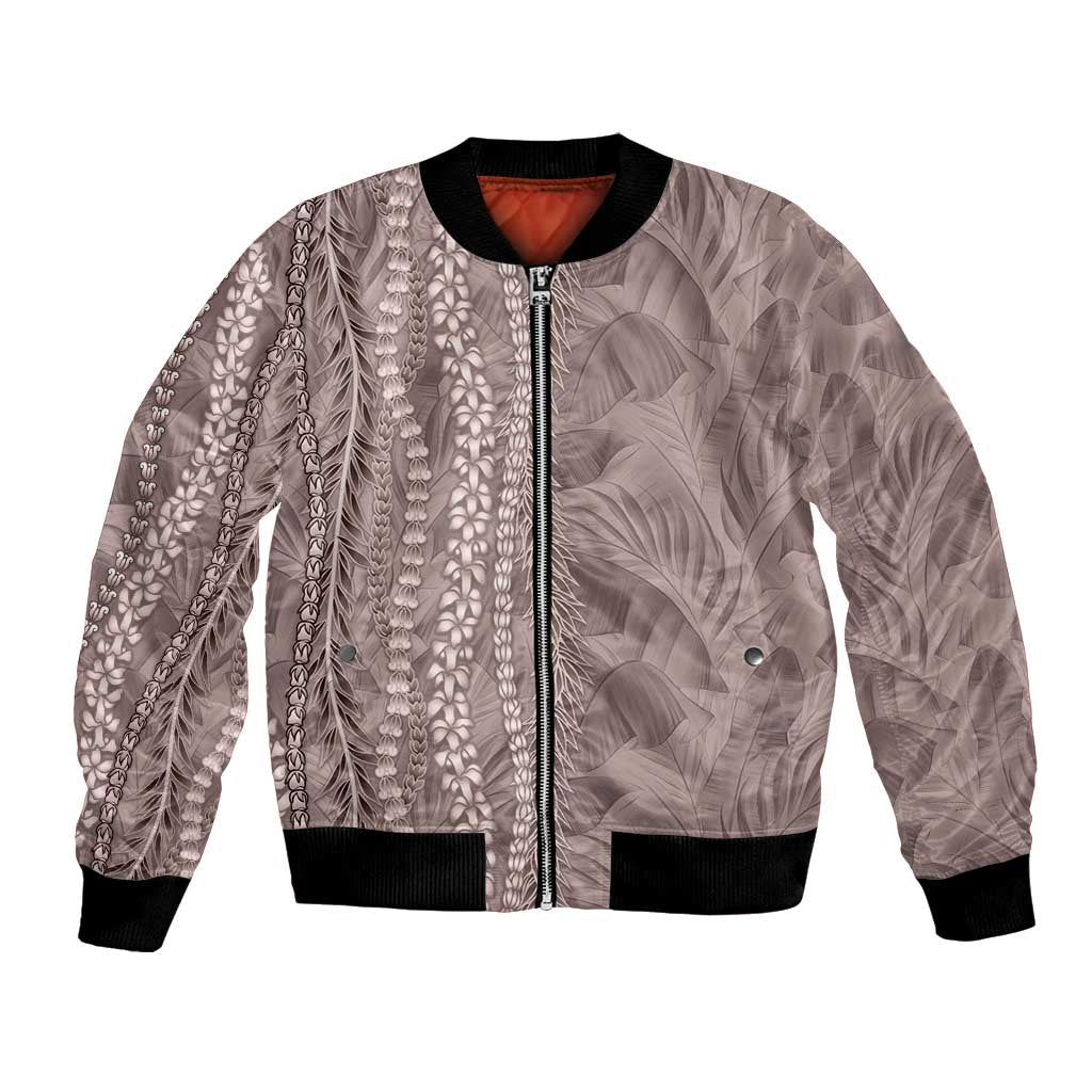 Hawaii Prince Kuhio Bomber Jacket Mocha Hawaiian Lau Maia With Leis LT05