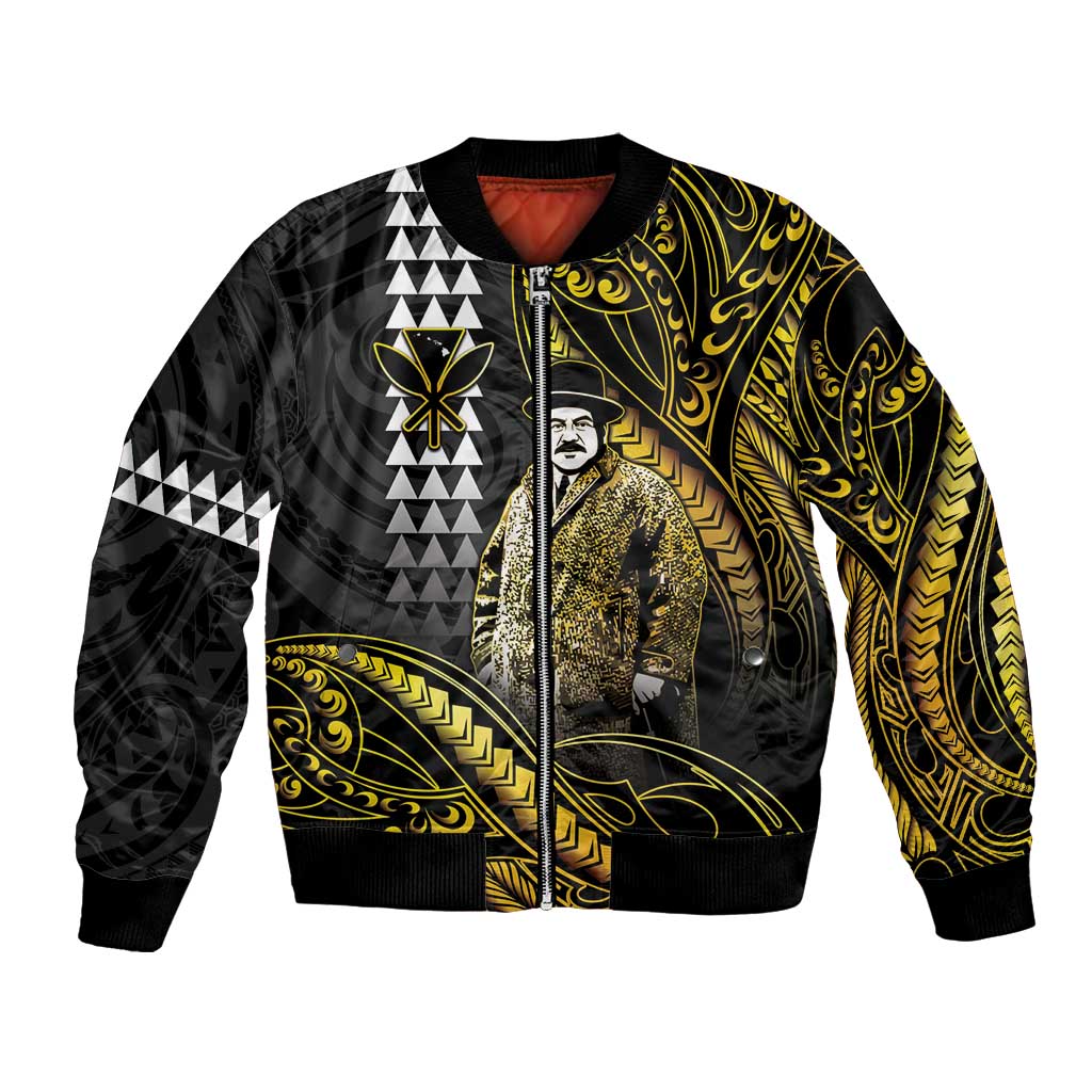 Hawaii Kuhio The Citizen Prince Bomber Jacket Gold Polynesian Tribal Tattoo LT05