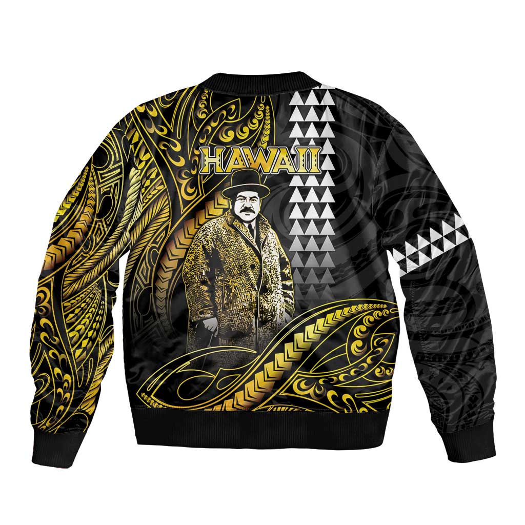 Hawaii Kuhio The Citizen Prince Bomber Jacket Gold Polynesian Tribal Tattoo LT05