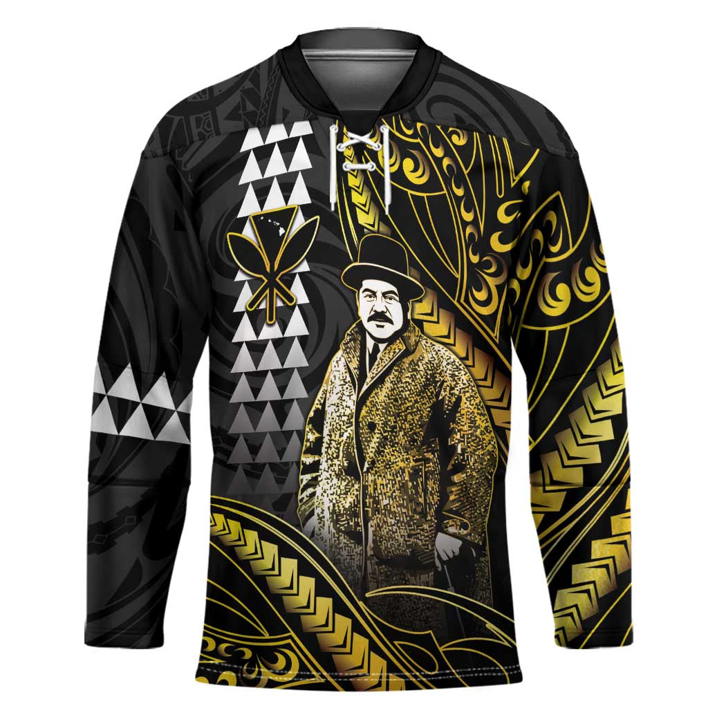 Hawaii Kuhio The Citizen Prince Hockey Jersey Gold Polynesian Tribal Tattoo LT05