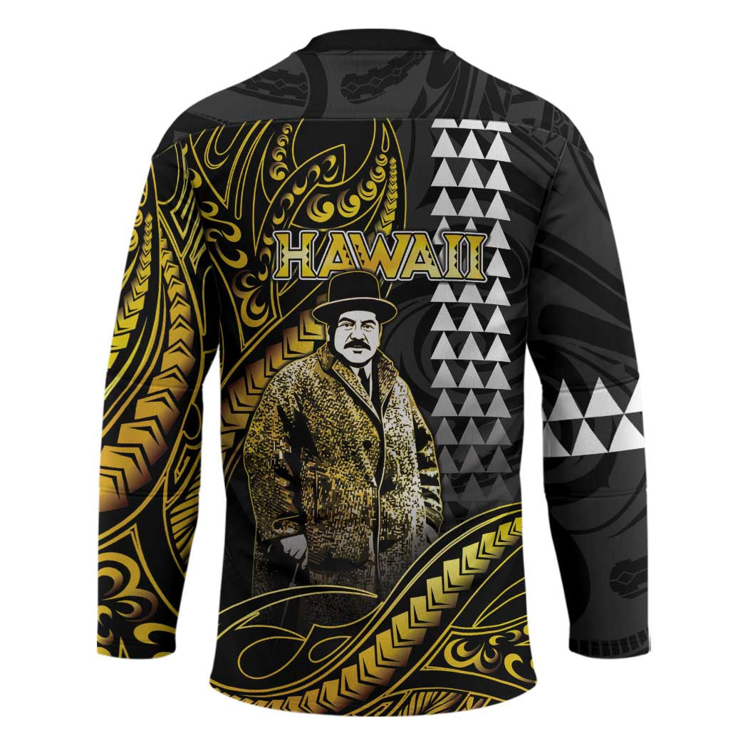 Hawaii Kuhio The Citizen Prince Hockey Jersey Gold Polynesian Tribal Tattoo LT05