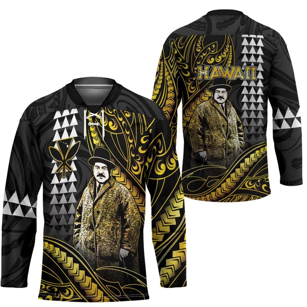 Hawaii Kuhio The Citizen Prince Hockey Jersey Gold Polynesian Tribal Tattoo LT05