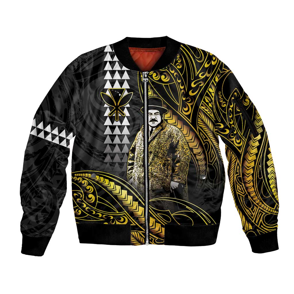 Hawaii Kuhio The Citizen Prince Sleeve Zip Bomber Jacket Gold Polynesian Tribal Tattoo LT05