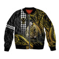 Hawaii Kuhio The Citizen Prince Sleeve Zip Bomber Jacket Gold Polynesian Tribal Tattoo LT05