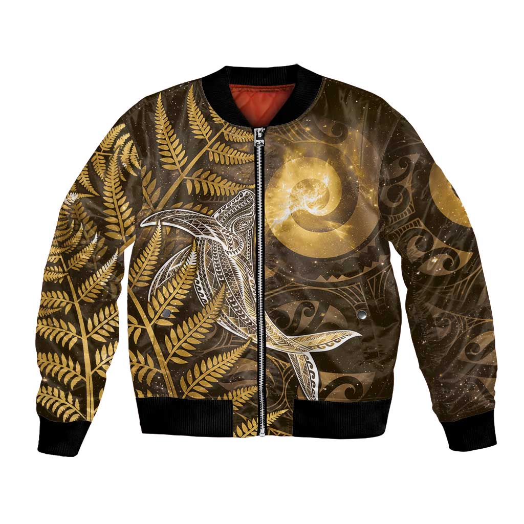 New Zealand Matariki Bomber Jacket Maori Koru With Humpback Whale Gold LT05