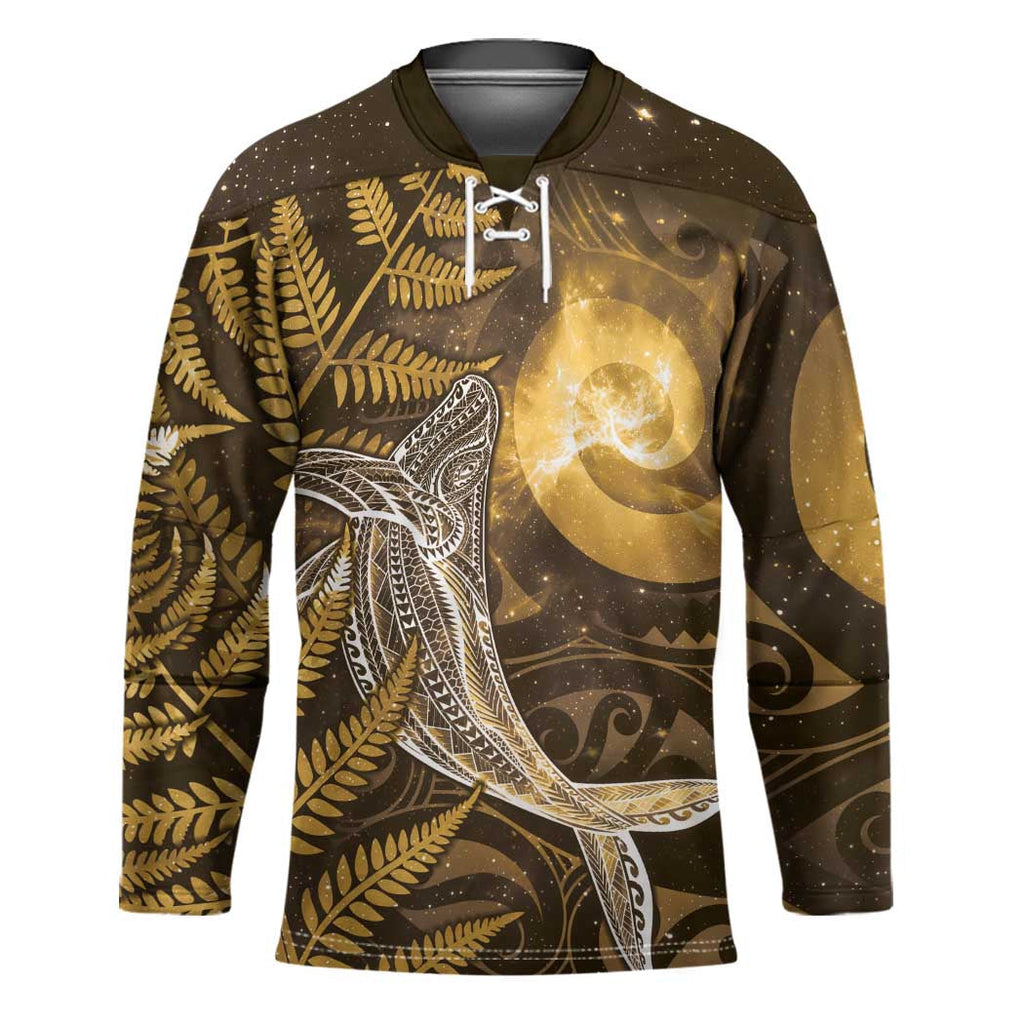New Zealand Matariki Hockey Jersey Maori Koru With Humpback Whale Gold LT05
