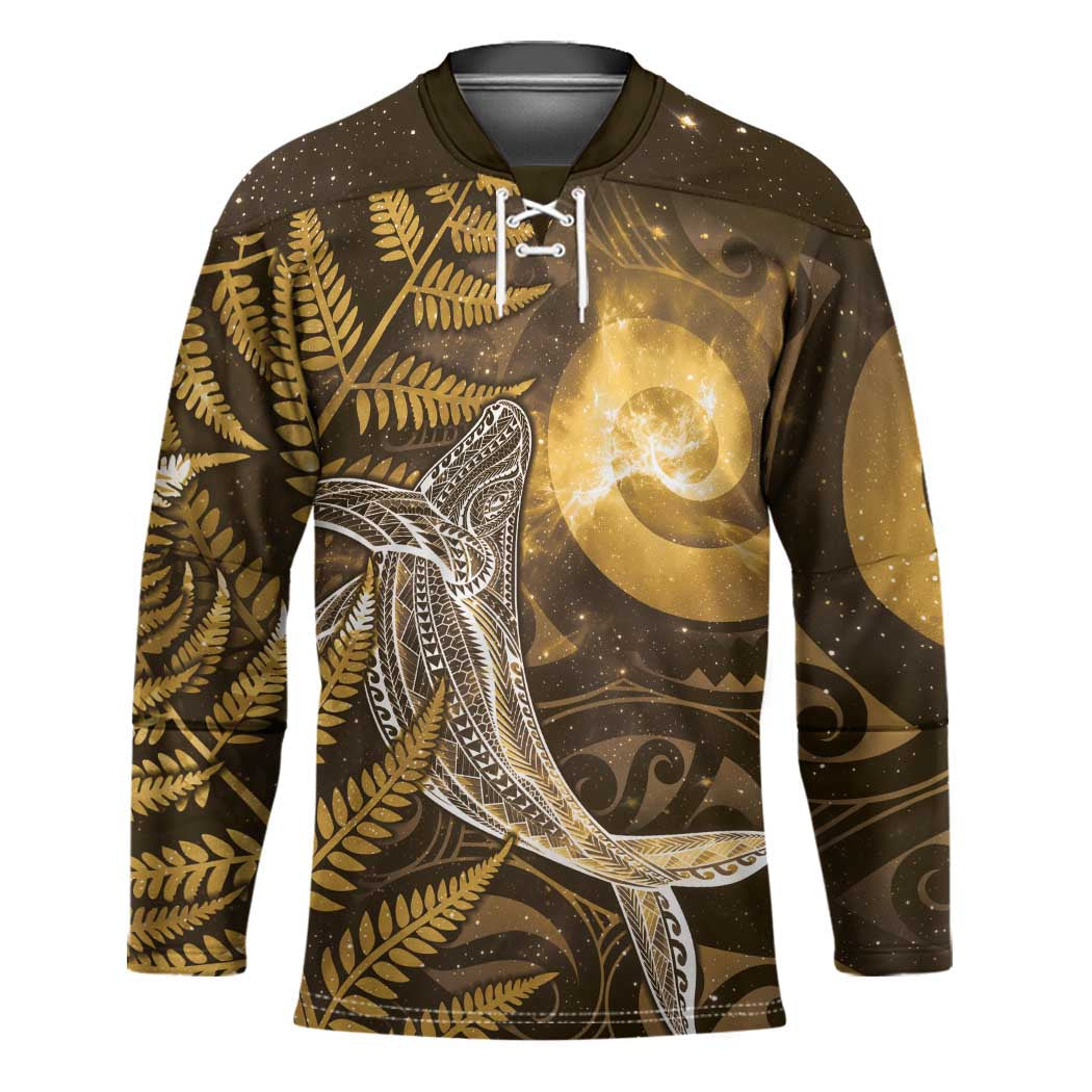 New Zealand Matariki Hockey Jersey Maori Koru With Humpback Whale Gold LT05