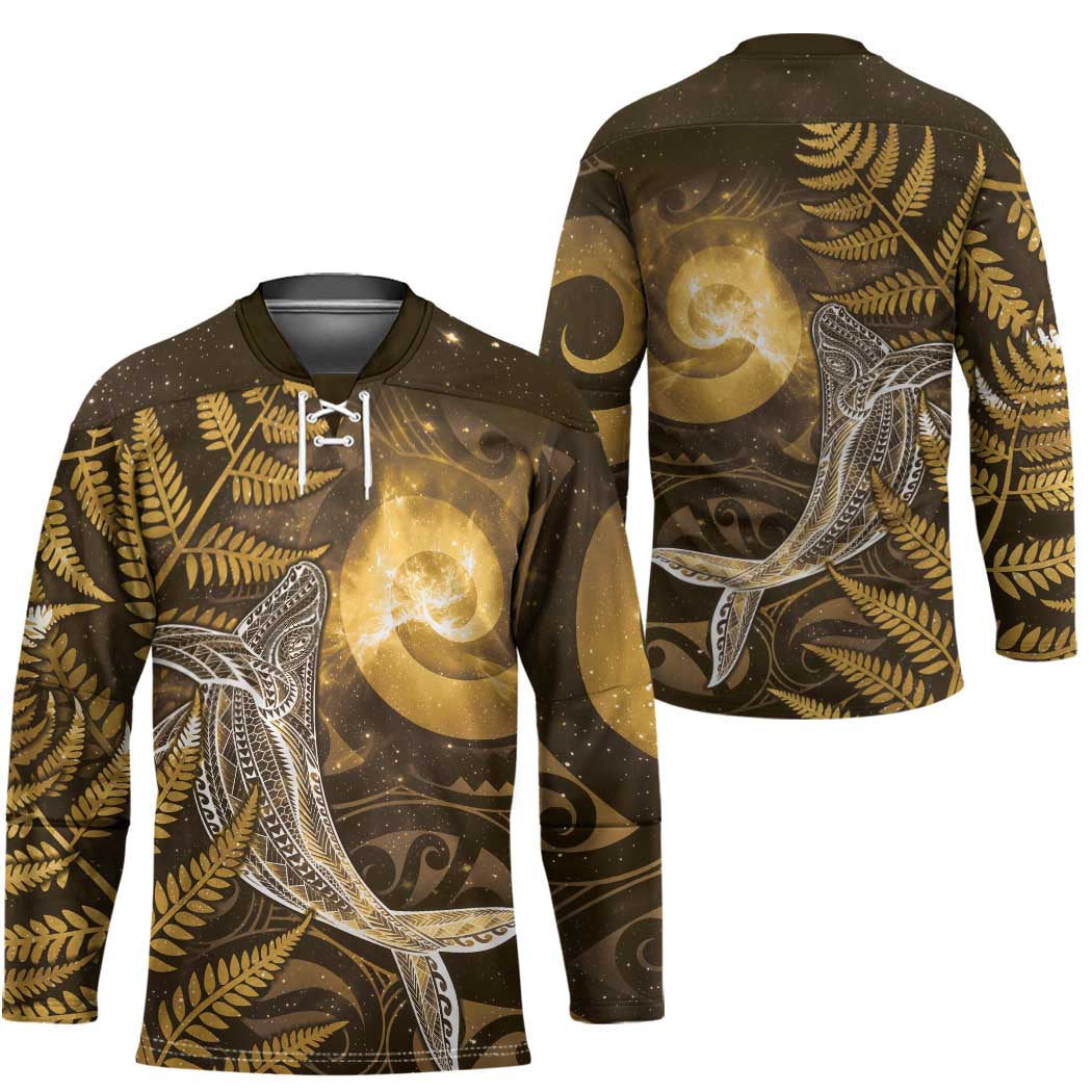 New Zealand Matariki Hockey Jersey Maori Koru With Humpback Whale Gold LT05