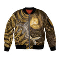 New Zealand Matariki Sleeve Zip Bomber Jacket Maori Koru With Humpback Whale Gold LT05