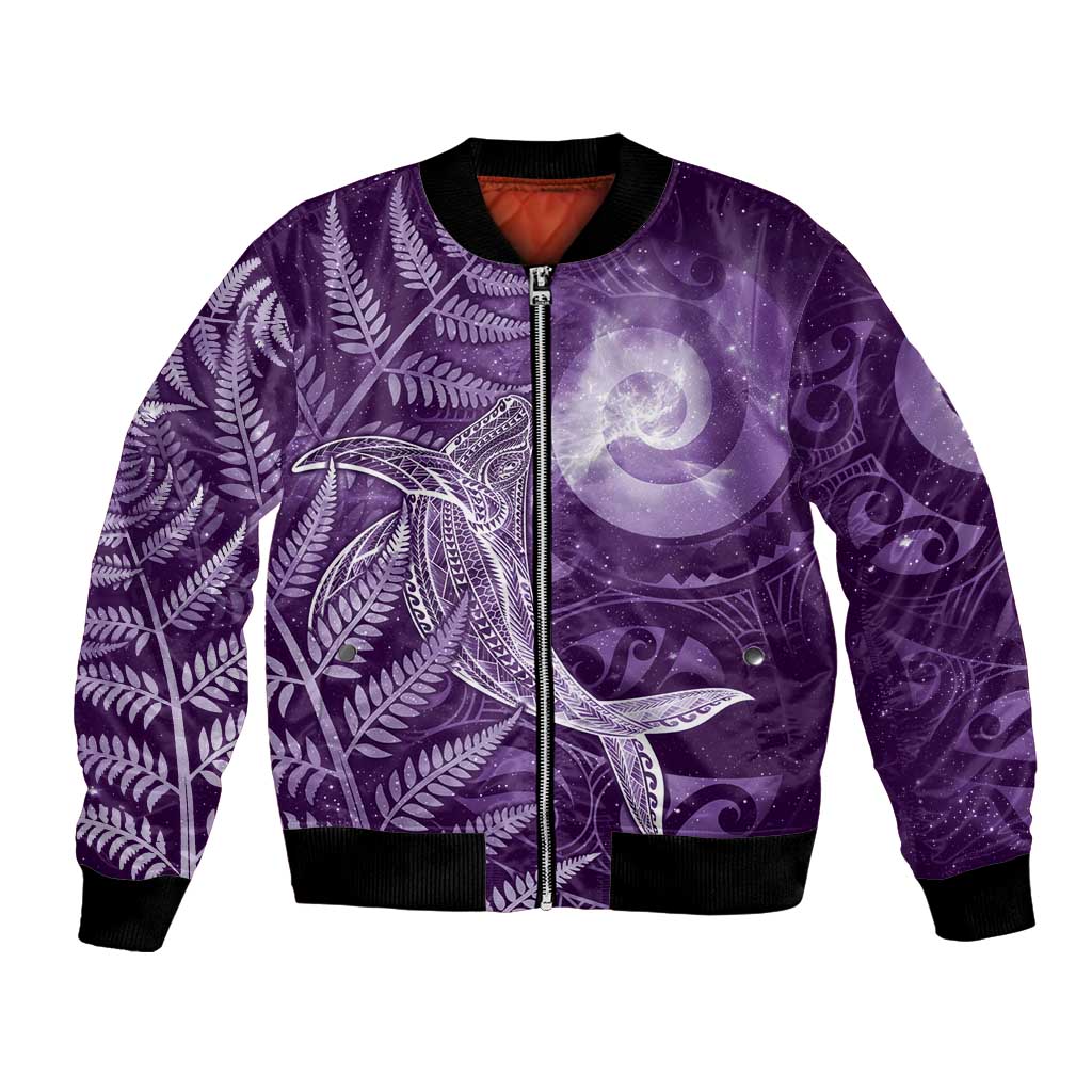 New Zealand Matariki Bomber Jacket Maori Koru With Humpback Whale Purple LT05