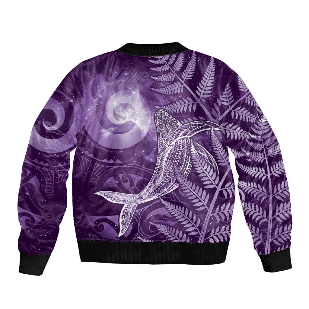New Zealand Matariki Bomber Jacket Maori Koru With Humpback Whale Purple LT05