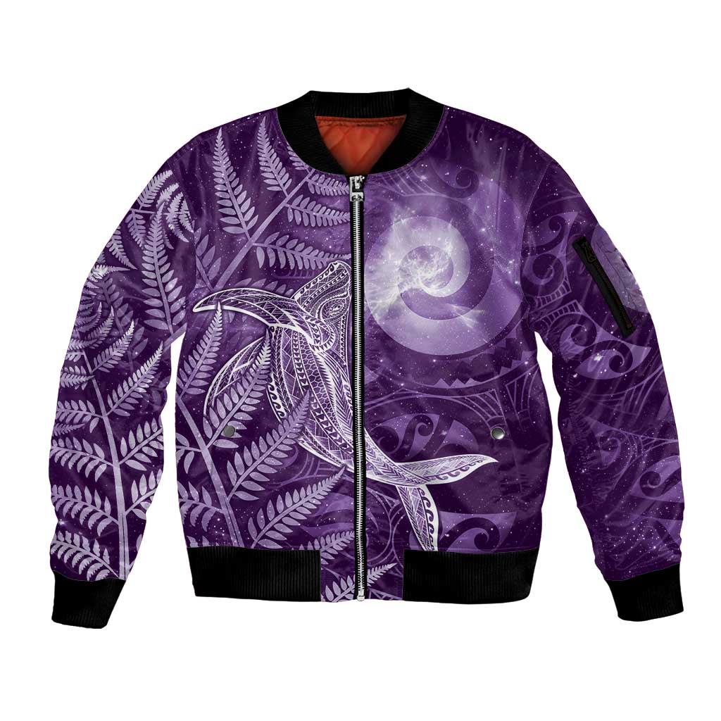 New Zealand Matariki Sleeve Zip Bomber Jacket Maori Koru With Humpback Whale Purple LT05